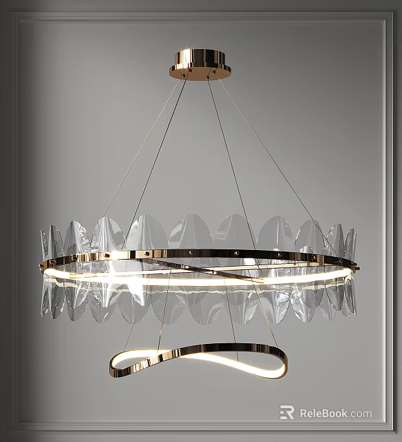 Elegant Modern Transparent Petal Chandelier With Metal Ring And Glowing Circular Design 3d model 