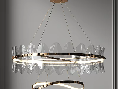 Elegant Modern Transparent Petal Chandelier With Metal Ring And Glowing Circular Design 3d model