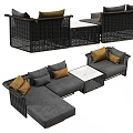 Woven Rattan Outdoor Sofa With Modular Design Gray Brown Cushions