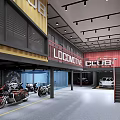 Industrial Workshop Interior Design With Motorcycles Cars And Locomotive Club Sign
