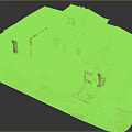 Architectural Model of Courtyard Building with Gray Roofs Orange Brick Walls and Symmetrical Gardens
