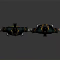 Character With Animal Horn Headpiece In Black Yellow Traditional Outfit And Emblem Design