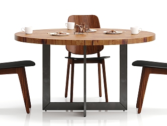 Industrial LOFT Dining Table and Chair Combination Solid Wood Dining Table and Chair Ornaments Combination 3d model