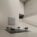 Modern Cultural Center Interior With Artwork And Black Chairs