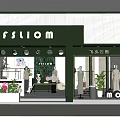 Modern Green Facade Clothing Store With Mannequins Window Displays And Lighting