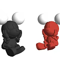 Black and Red Cartoon Table Lamps with Big Round Ears Shiny Glossy Seated Figurine Design