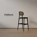 Modern Poliform Black Bar Stool With Wicker Backrest In Contemporary Interior 3d model