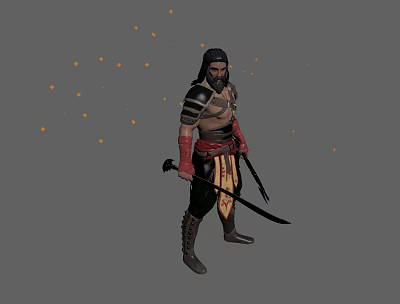 Game and Movie Character in Warrior Armor with Weapons and Light Spots 3d model