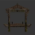 Traditional Thatched Roof Wooden Pavilions With Wooden Pillars And Railings