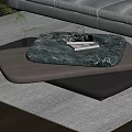 Modern Geometric Coffee Table With Marble Top And Wooden Base Featuring Books And Decorative Ornament