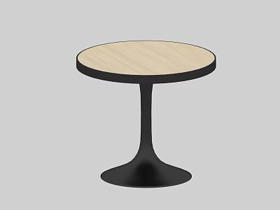 Modern Round Table With Light Wooden Top And Black Pedestal Base 3d model