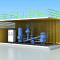 Industrial Equipment Unit With Yellow Container Structure Green Guardrail And Blue Machinery Components