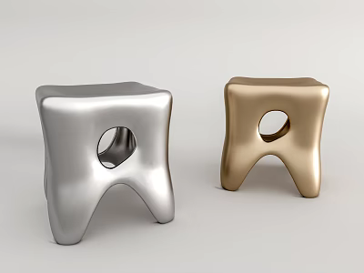 Modern Silver and Gold Stools with Abstract Shape and Circular Cutout 3d model