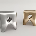 Modern Silver and Gold Stools with Abstract Shape and Circular Cutout
