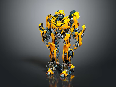 Yellow Robot Character With Intricate Metallic Mechanical Design And Standing Pose 3d model