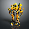 Yellow Robot Character With Intricate Metallic Mechanical Design And Standing Pose 3d model
