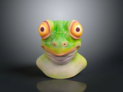 Vibrant Green Reptile Head Sculpture Featuring Large Yellow Eyes And Smooth Glossy Skin 3d model