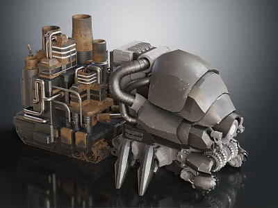 Steampunk Mechanical Creature With Tracks Pipes Chimneys And Metal Claws 3d model