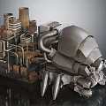 Steampunk Mechanical Creature With Tracks Pipes Chimneys And Metal Claws