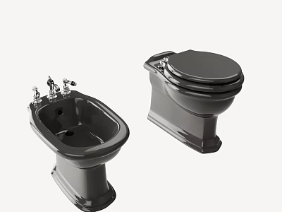 Classic Black Ceramic Toilet And Bidet Set For Bathroom Interior Design 3d model