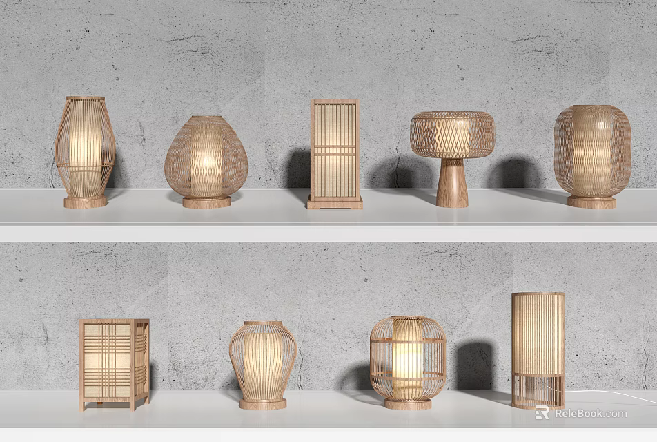 Modern Natural Woven Table Lamps Featuring Multiple Design Styles 3d model 