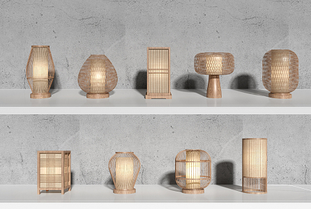 New Chinese Style Table Lamp Wood Grain Table Lamp Combination 3d model