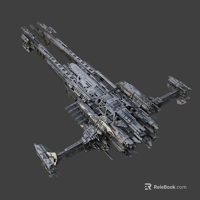 Massive Futuristic Cosmic Spaceship With Detailed Mechanical Structure And Weapon Systems 3d model 