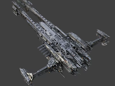 Massive Futuristic Cosmic Spaceship With Detailed Mechanical Structure And Weapon Systems 3d model