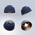 Modern Dark Blue Dome Shaped Ceiling Lights with Metallic Inner Surface and Exposed Bulb Design