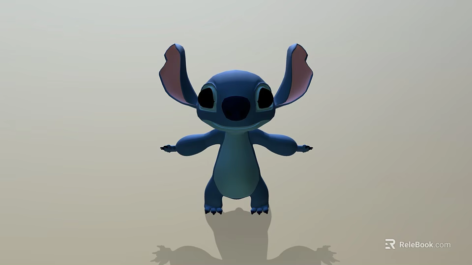 Cute Blue Animated Game Movie Character Stitch With Big Ears Standing 3d model 