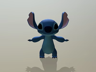 Cute Blue Animated Game Movie Character Stitch With Big Ears Standing 3d model