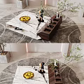 Modern Marble Coffee Table With Fruit Bowl Decorative Items And Plants In Living Room Rug