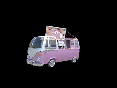 Pink Mobile Commercial Ice Cream Vending Truck With Service Window And Signboard 3d model