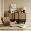 Modern Wooden Entryway Side Cabinet With Storage Drawers And Decorative Lamp
