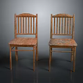 Two Rustic Wooden Leisure Chairs With Slat Back Design And Woven Seats