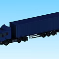 Blue Container Truck With Large Cargo Container And Multiple Wheels On Light Blue Background