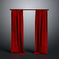 Red Curtain Interior Design With Wooden Rod And Pleated Fabric
