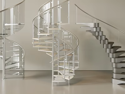 Modern Spiral Staircase Design With Glass Steel Handrail And Curved Sleek Transparent Steps 3d model