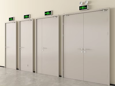 Light Colored Safety Doors With Green Digital Displays In Indoor Commercial Space 3d model