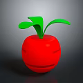 Fresh Red Round Fruit With Vibrant Green Leaves On Shiny Surface 3d model
