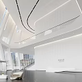 Modern Minimalist White Lobby Reception Area With Glass Sofa And Chandelier