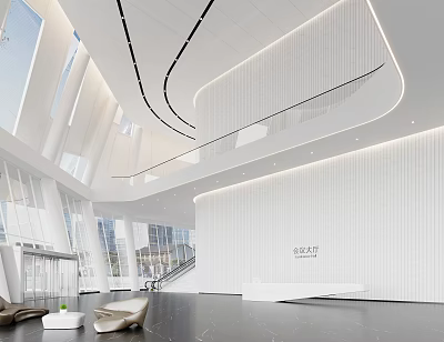 Modern Minimalist White Lobby Reception Area With Glass Sofa And Chandelier 3d model