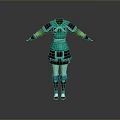 Teal And Black Outfit With Bow Detail Long Sleeves Skirt And Socks