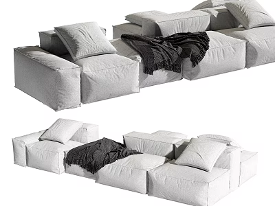 Versatile Light Gray Modular Sectional Sofa With Plush Pillows And Cozy Throw Blanket 3d model