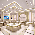 Luxury Jewelry Store Interior With Glass Display Cases Elegant Lighting And Wall Posters