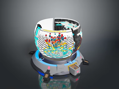 Transparent Sphere Showcasing Inner Natural Landscape With Tech Base Structure 3d model