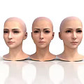 Three Human Head Models with Visible Facial Organs and Hairless Scalp 3D Rendered