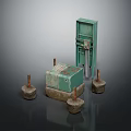 Green Industrial Control Cabinet With Concrete Bases And Metal Components