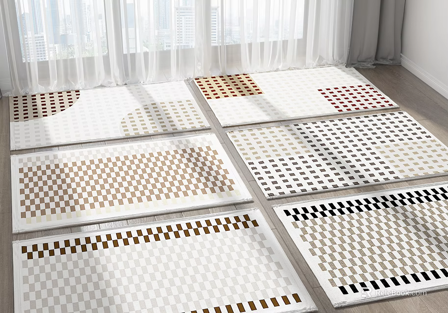 Square Rugs With Various Checkerboard Patterns And Color Combinations For Home Decor 3d model 
