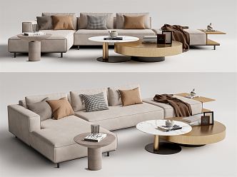 Modern corner sofa multi-person sofa coffee table combination 3d model